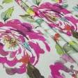 Тканини для рюкзаків - Декор нубук прінт великі квіти яскраво рожевий,зелена бірюза