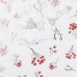 Тканини новорічні тканини - Новорічна тканина лонета Гілочки ягідки червоний