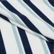 Тканини для одягу - Крепдешин смужка синя,м'ятна на молочному