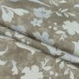 Ткани портьерные ткани - Декоративная ткань панама Флинт/FLINT цветы св.сирень фон т.беж