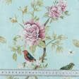 Ткани для декоративных подушек - Декоративная ткань Цветы колибри фон лазурь