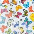 Тканини портьєрні тканини - Декоративна тканина лонета Бабочки / DIGITAL PRINT фон молочний