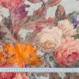 Тканини портьєрні тканини - Велюр  Ребекка троянди /BOUQUET REBECCA оливка, помаранчевий, червоний