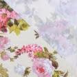 Тканини портьєрні тканини - Декоративна тканина лонета Флорал / FLORAL квіти великі гранат фон молочний