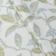 Тканини тюль - Декоративна штора сіетл/листя оливка,лазур фон молочний