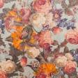 Тканини портьєрні тканини - Велюр  Ребекка троянди /BOUQUET REBECCA оливка, помаранчевий, червоний