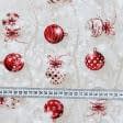 Ткани для декоративных подушек - Новогодняя ткань лонета  Игрушки, бежевый