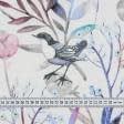 Тканини для декору - Декоративна тканина Пташиний світ  синій, рожевий, фон молочний