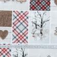 Тканини для скрапбукінга - Декоративна новорічна тканина лонета Листівки / SCOTTISH X-MAS ялинка бежевий