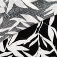 Тканини для суконь - Платтяна віскоза принт листя білі на чорному