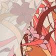 Тканини штапель - Платтяний штапель принт квіти, листя помаранчево-червоні на бежевому