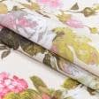 Ткани для штор - Декоративная ткань лонета Флорал цветы крупные гранат, фон масло