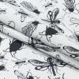 Ткани для портьер - Декоративная ткань лонета насекомые  черный
