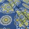 Тканини портьєрні тканини - Декор гінза,фон т.синьо-блакитний,фісташка,блакитний,жовтий