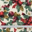 Тканини бавовняні сумішеві - Декоративна новорічна тканина лонета Різдвяник /LAZO  фон бежевий