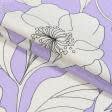Тканини льон - Льон Таіс білі квіти на бузковому