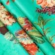Тканини для костюмів - Котон сатин стрейч принт троянди на бірюзовому