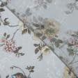 Тканини ненатуральні тканини - Тюль принт Шик квіти фон св.сірий з обважнювачем