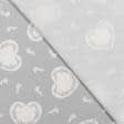 Ткани для римских штор - Декоративная ткань Сердечки молочные фон серый СТОК