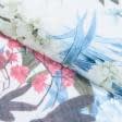 Тканини для суконь - Шифон принт квіти білі,сині, червоні на світло-сірому