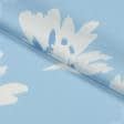 Тканини котон, джинс - Котон стрейч принт білі квіти на блакитному