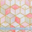 Ткани для перетяжки мебели - Декоративный велюр принт Геометрия персиковый, розовый, золото