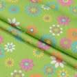 Тканини портьєрні тканини - Декоративна тканина Квіти фон салатовий