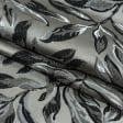 Ткани для декоративных подушек - Декоративная ткань Роял листья /ROYAL LEAF серо-черные фон мокрый песок