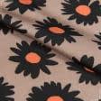 Тканини для суконь - Платтяний атлас AVION квіти на бежевому