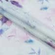 Тканини гардинні тканини - Тюль кісея принт Ллоса акварель квіти фіолетово-рожеві з обважнювачем