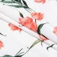 Тканини для суконь - Платтяний креп принт тюльпани молочний/червоний
