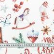 Тканини бавовняні сумішеві - Новорічна тканина лонета Солодощі фон білий
