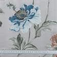 Ткани портьерные ткани - Декоративная ткань Палми / Palmi цветы т.бежевые, голубые фон серый