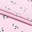 Тканини для суконь - Штапель Фалма принт чорно-білі букетики на рожевому