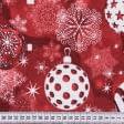 Ткани horeca - Раннер для сервировки стола  Новогодний/ Елочные игрушки фон красный  150х40  см  (173304)
