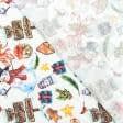 Ткани для римских штор - Новогодняя ткань лонета Снеговик карамель, белый