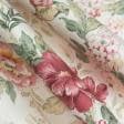 Тканини портьєрні тканини - Декоративна тканина Елен квіти бордо фон молочний