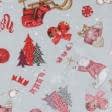 Ткани новогодние ткани - Новогодняя ткань лонета Мишки красный, серый