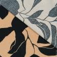 Тканини для суконь - Штапель Фалма принт чорні квіти на кремовому