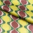 Тканини для суконь - Платтяний атлас Каліте  принт візерунок зелений/коричневий/жовтий