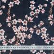 Ткани для мебели - Декоративный велюр принт Сакура цвет т.синий