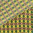 Тканини для суконь - Платтяний атлас Каліте  принт лимонний/коричневий/зелений