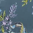 Тканини котон, джинс - Котон сатин стрейч квіти салатовий, бузковий на сірому