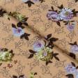 Тканини для суконь - Штапель фалма принт сіро-бордові контури квітів на світло-коричневому