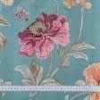 Ткани для декоративных подушек - Декоративная ткань Палми / Palmi цветы оранжевые, розовые фон бирюза