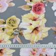 Тканини для блузок - Шифон стрейч софт Каміла принт квіти на сіроиу