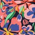 Тканини для суконь - Платтяний штапель принт квіти, листя різнокольорові