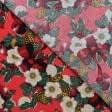 Тканини для скрапбукінга - Новорічна тканина лонета Різдвяник фон червоний