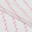 Тканини для суконь - Батист віскозний Захара потрійні рожеві смужкі на білому