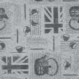Ткани хлопок смесовой - Ткань с акриловой пропиткой Чаепитие в Лондоне фон серый